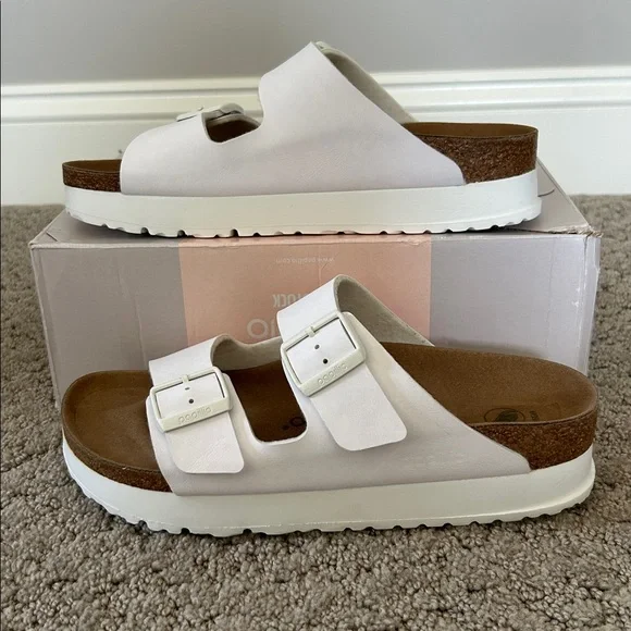 Birkenstock Arizona Papillio Flex Platform Sandal Slide White SZ US 10 EU 41 NEW - Picture 9 of 13